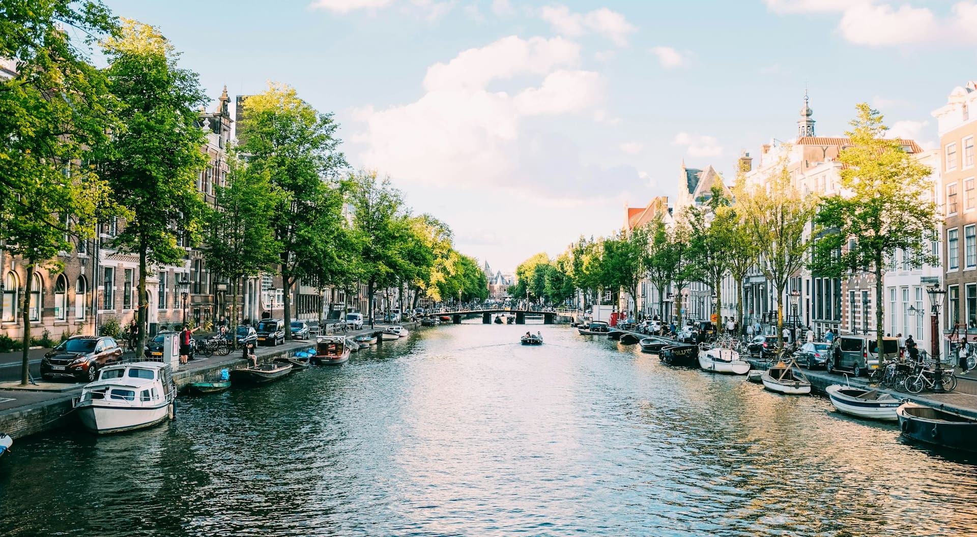 A tree-lined canal in Amsterdam